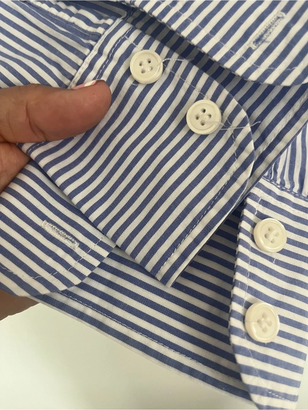 J. Crew women rufflecneck button up blue and white striped cotton. Size XS - Picture 5 of 6